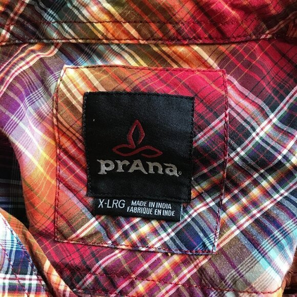 PRANA Orange Plaid Short Sleeve Button Front Shirt Size X Large - Picture 5 of 6